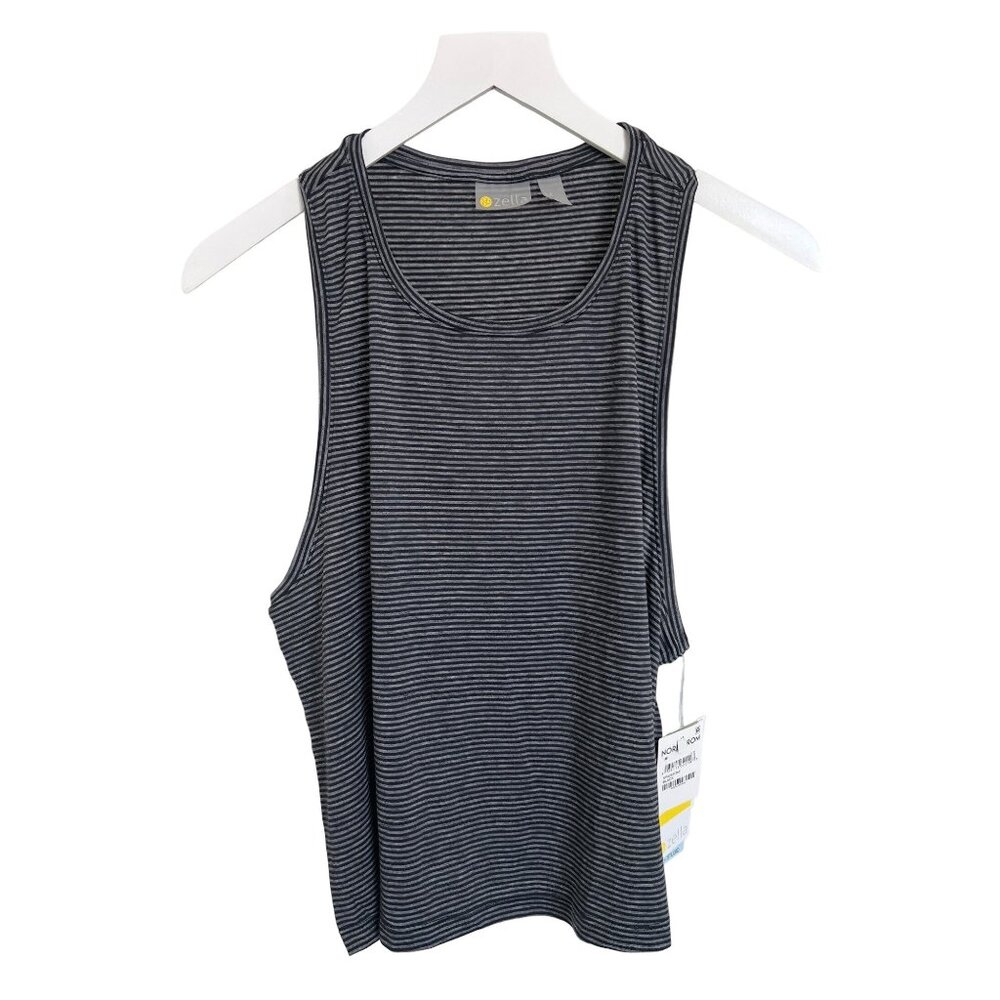 Z By Zella Black & Grey Striped Muscle Tank Top Lightweight Soft